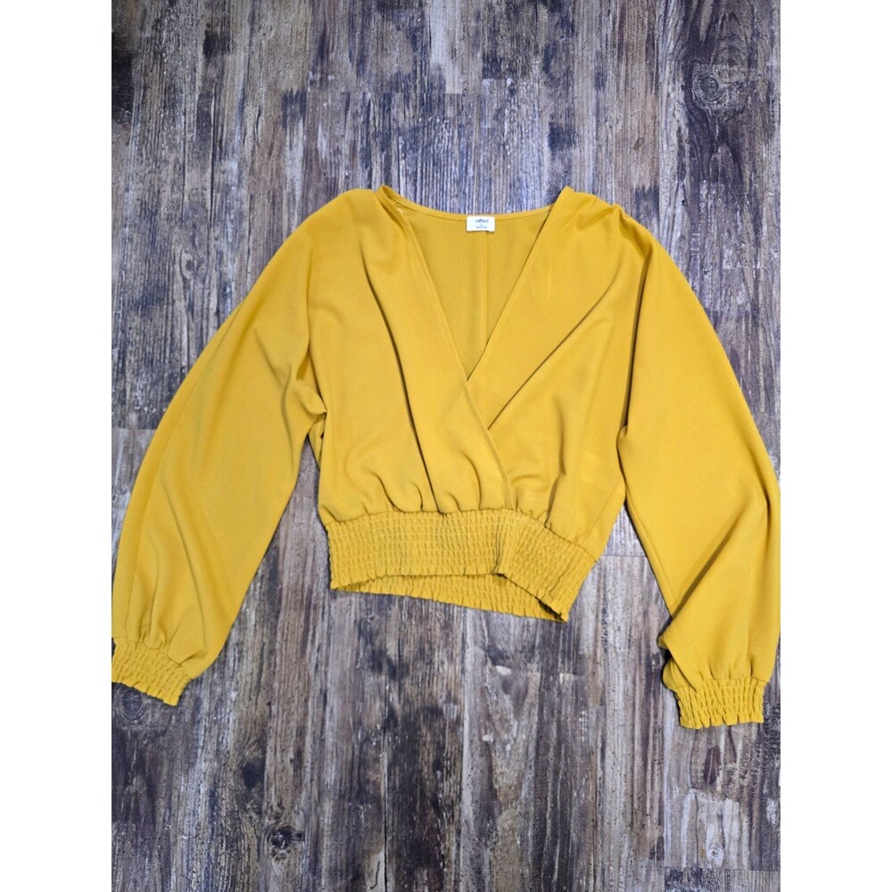 Wilfred Yellow Smocked Waist V-Neck Long Sleeve Cropped Blouse Women's S